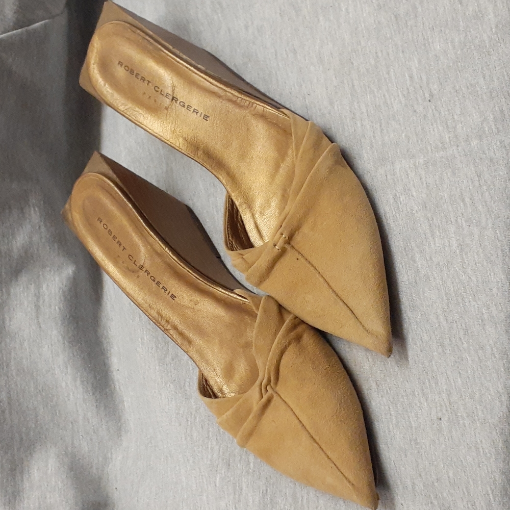 Robert Clergerie tan suede mules clogs sz 8
